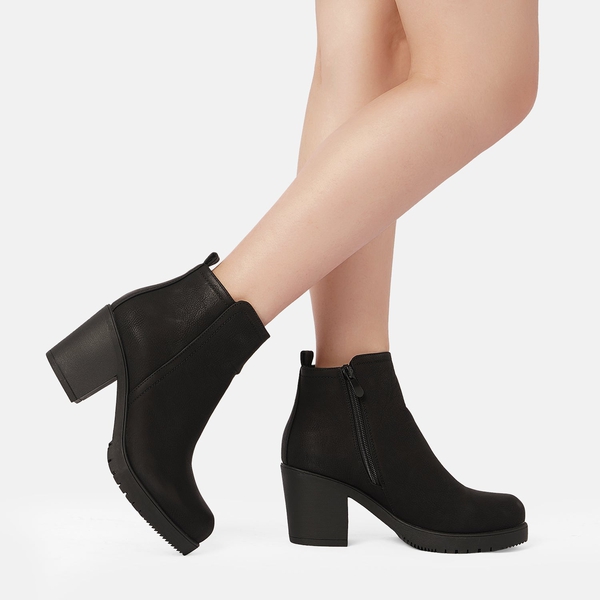 Low Heel Chunky Ankle Boots - BLACK PU - 1